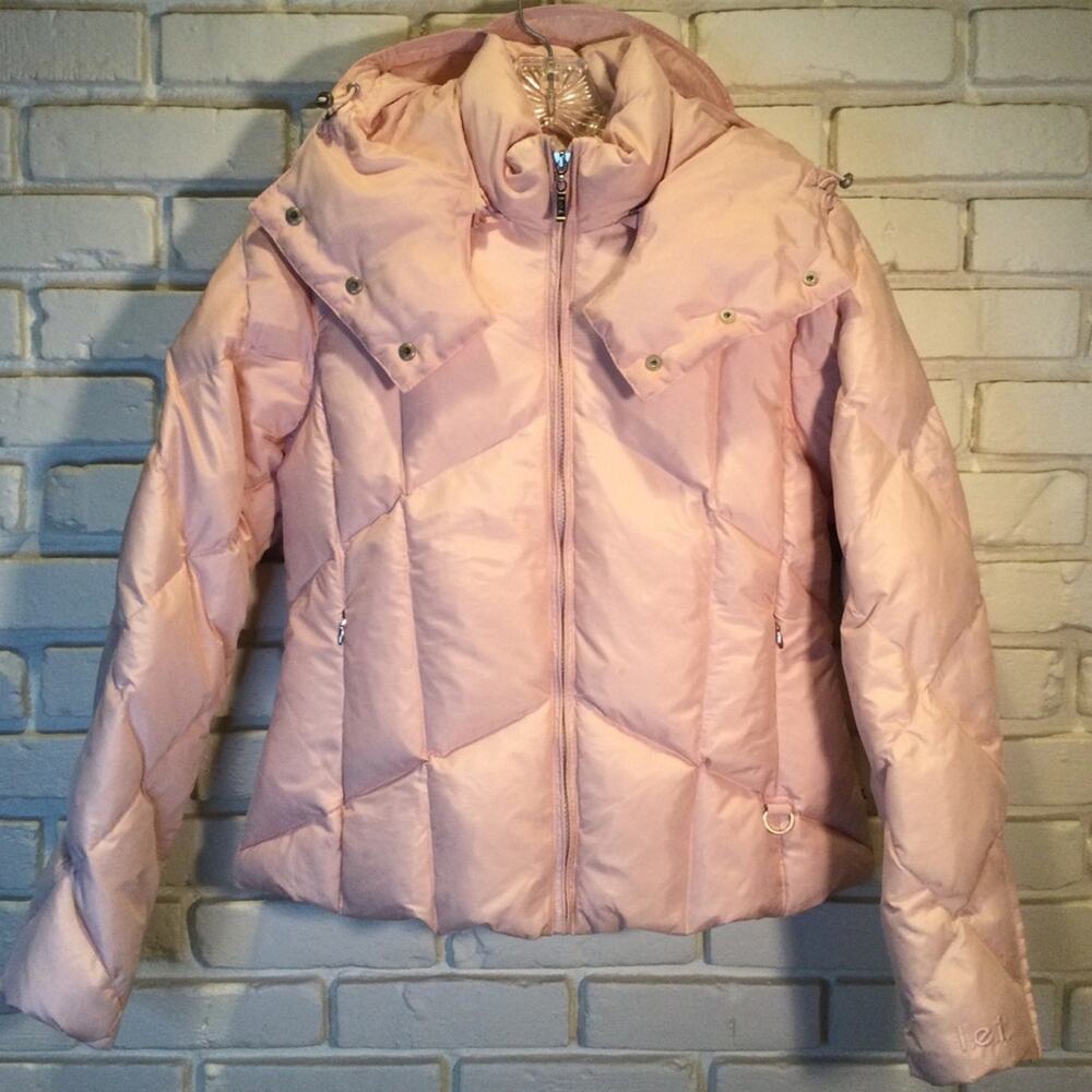l.e.I. Down Puffer Pink Jacket w/removable Hood juniors Large
